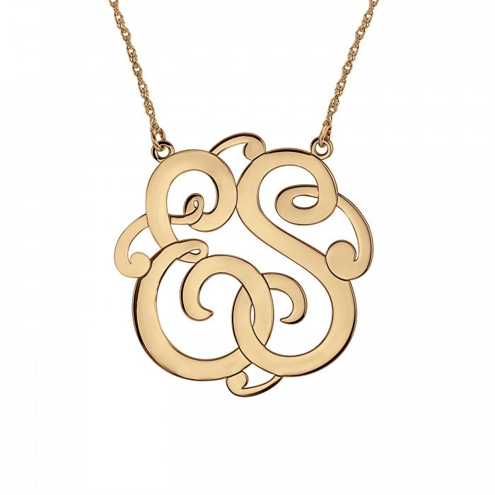 14k Rose Gold 40mm Classic Two Initial Monogram Necklace